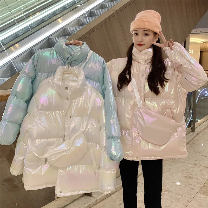 

Fashion Winter Women Elegant New Ladies Coats And Jackets Glossy Thick Woman Parkas Korean Fashion Pink Jacket white coat