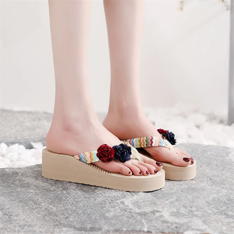 Женские летние тапочки на танкетке модные сандалии из пеньковой веревки с