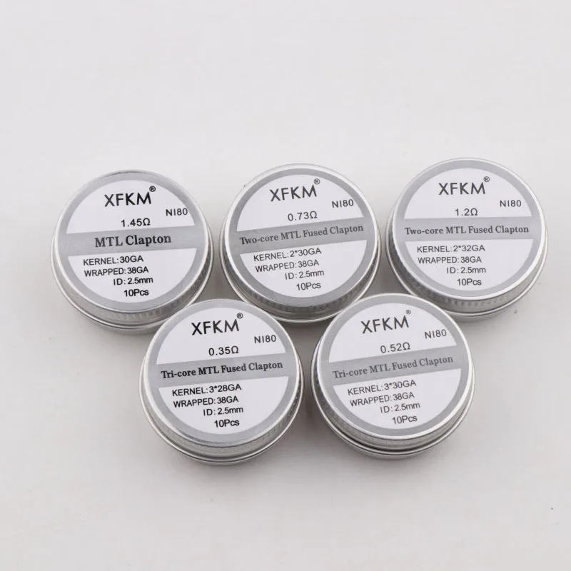 Новинка XFKM 10 шт./кор. NI80/A1/SS316L MTL Clapton готовые катушки для RDA RTA RBA мод нагревательный