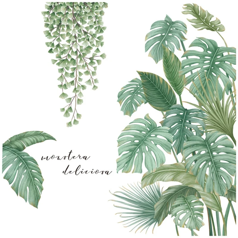 

Green Plants Ginkgo Leaf And Tropical Leaves Wall Decal Removable Waterproof 3D Leaves Wall Sticker Home Decor