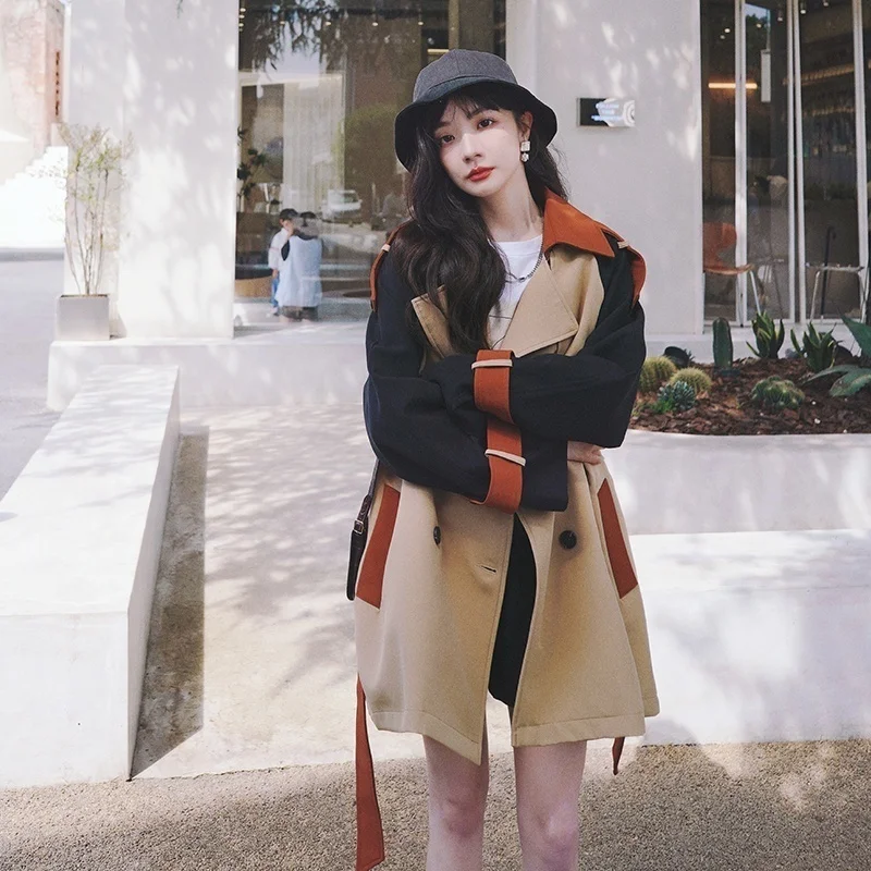 

Autumn Long Trench Matching Small Bra Back Buckle Trench Coat