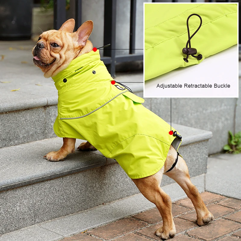 Reflective Dog Raincoat Rain Coat Jacket Poncho Detachable Cap Waterproof Pet Clothes Safety Rainwear For Large Dogs Labrador | Дом и сад