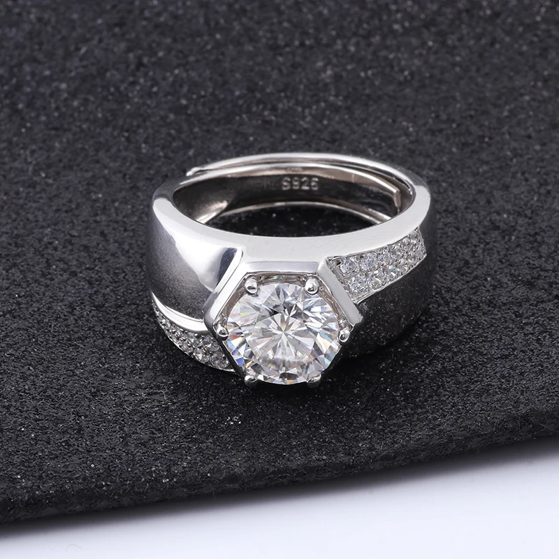 925 стерлингового серебра Для мужчин кольцо 3ct 9 мм круглый Melee Муассанит