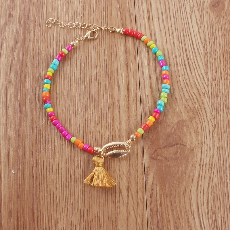 Boho металлические значки на руки браслеты для женщин пляжные красочные бусины кисточкой на ножные браслеты ювелирные изделия ножной браслет аксессуары - Окраска металла: 6