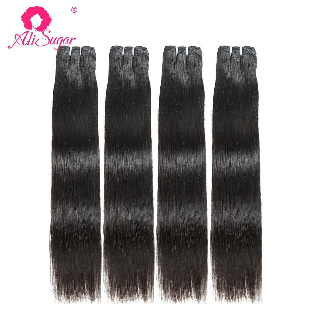 Ali Sugar натуральные волосы, перуанские прямые волосы, 4 пучка, 10-28 дюймов, натуральный цвет, средний коэффициент, необработанные человеческие волосы для наращивания