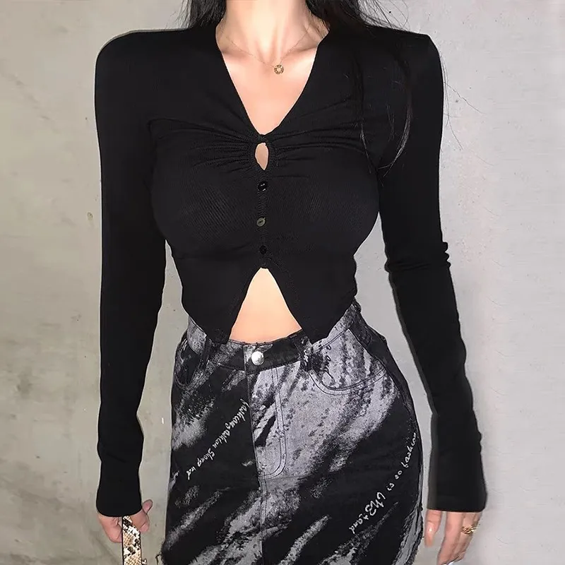 Женская футболка Yedinas с длинным рукавом и принтом тай-дай приталенная черная