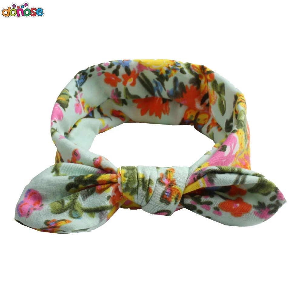 Повязка на голову для девочек эластичная широкая богемная лента с бантом