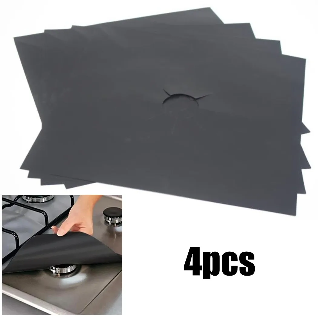 

4pcs Square Foil Gas Hob Protector Easy Clean Protection Pad High Temperature Resistant & Non-sticky Kitchen Tool Accessories