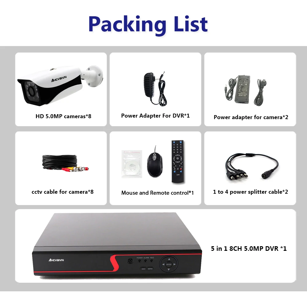 H.265+ AHD DVR 8CH 5MP комплект системы видеонаблюдения 8 шт. 5MP HD 2592*1944P пуля камера Weatherprof номер/открытый IR-CUT ночного видения XMEYE
