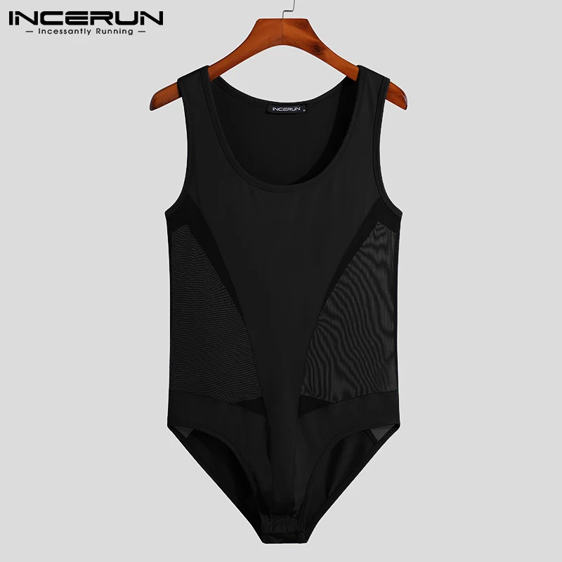 

INCERUN Tops 2021 New Men Net Yarn Jumpsuit Comfortable Homewear Male Fashionable All-match Simple Sexy Leisure Bodysuits S-5XL
