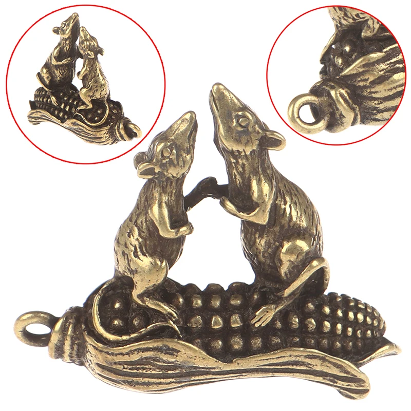 1 шт. медные статуэтки богатства крыс латунная мышь для животных кукуруза брелок