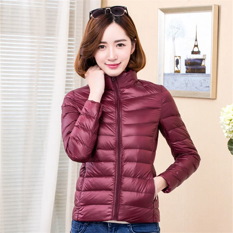 

Down Jacket Women Fall/Winter 2021 New Lightweight Short Stand-Up Collar Solid Color Zipper Plaid Pocket Coat M144