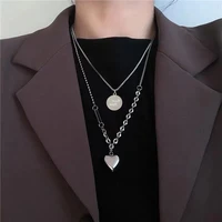 cute stainless titanium steel long chain heart pendant multi layer necklace for women fashion jewelry 2021 trend statement