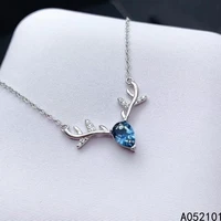kjjeaxcmy fine jewelry 925 sterling silver natural blue topaz girl trendy pendant necklace support test chinese style with box