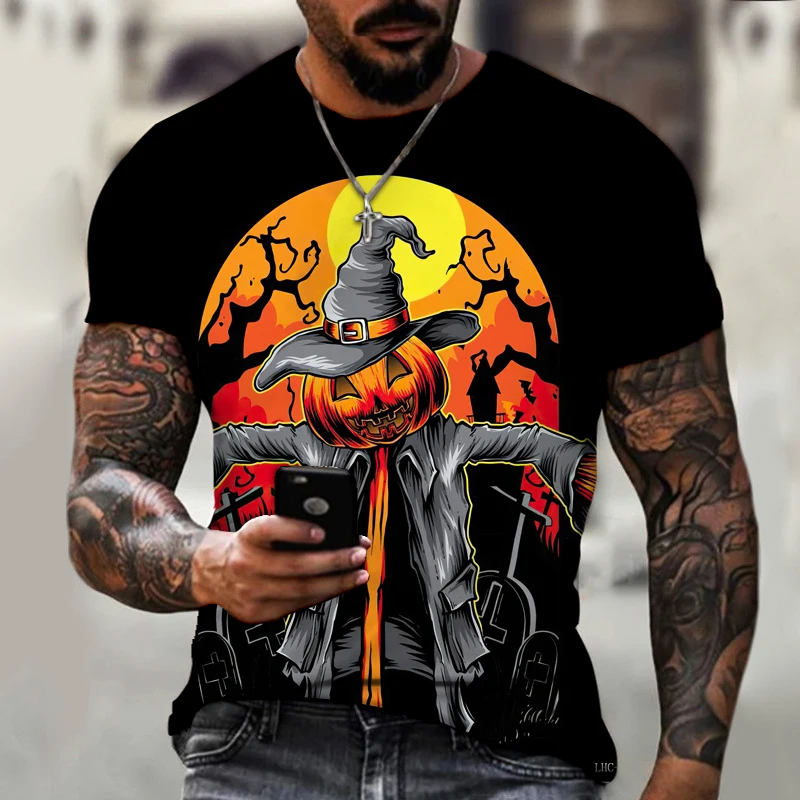 

Men'S Halloween Horror Series T-Shirt 3d Printing Pumpkin Head Short Sleeve Fashion Happy Atmosphere Halloween Matching T-Shirt