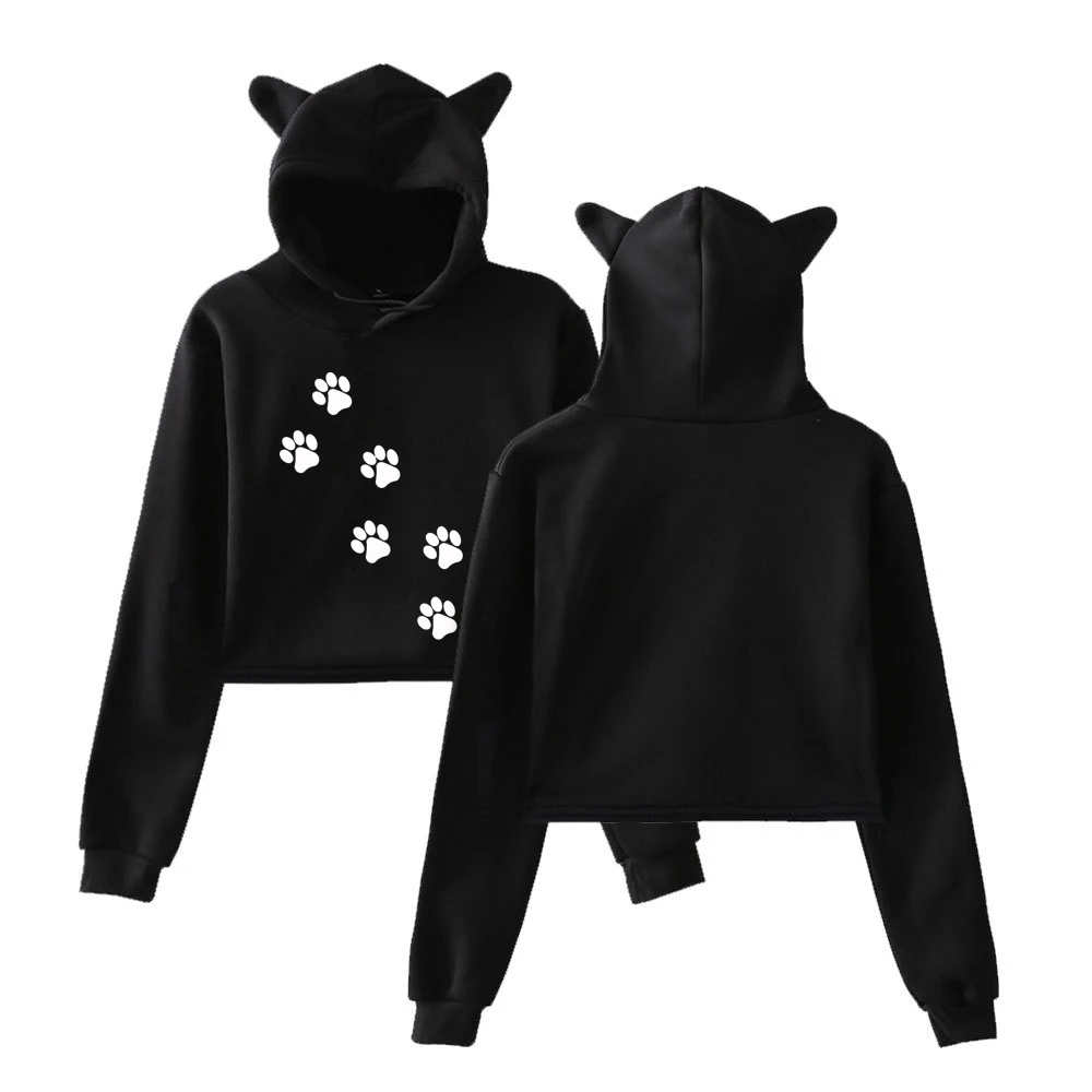 

2022 Women's Casual Anime Print Long-sleeved Sweater Girly Cat Ear Short Pullover Hoodie Women's Clothing With Free Shipping