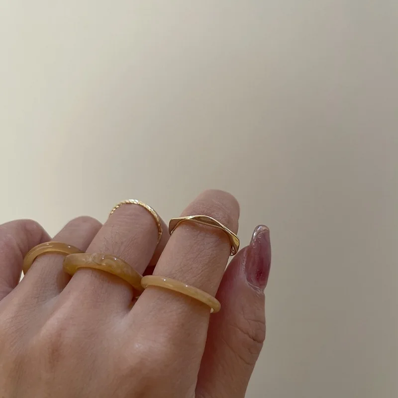 

5PCS/SET New Resin Metal Copper Ring Niche Fashion Simple Acrylic Index Finger Ring for Women Jewelry Gifts