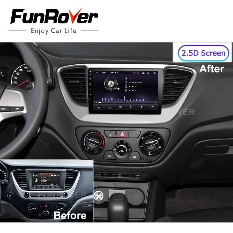 FUNROVER android 9 0 2.5D + IPS автомобильный dvd для Hyundai Verna Solaris Accent 2017 2018 радио gps Навигация