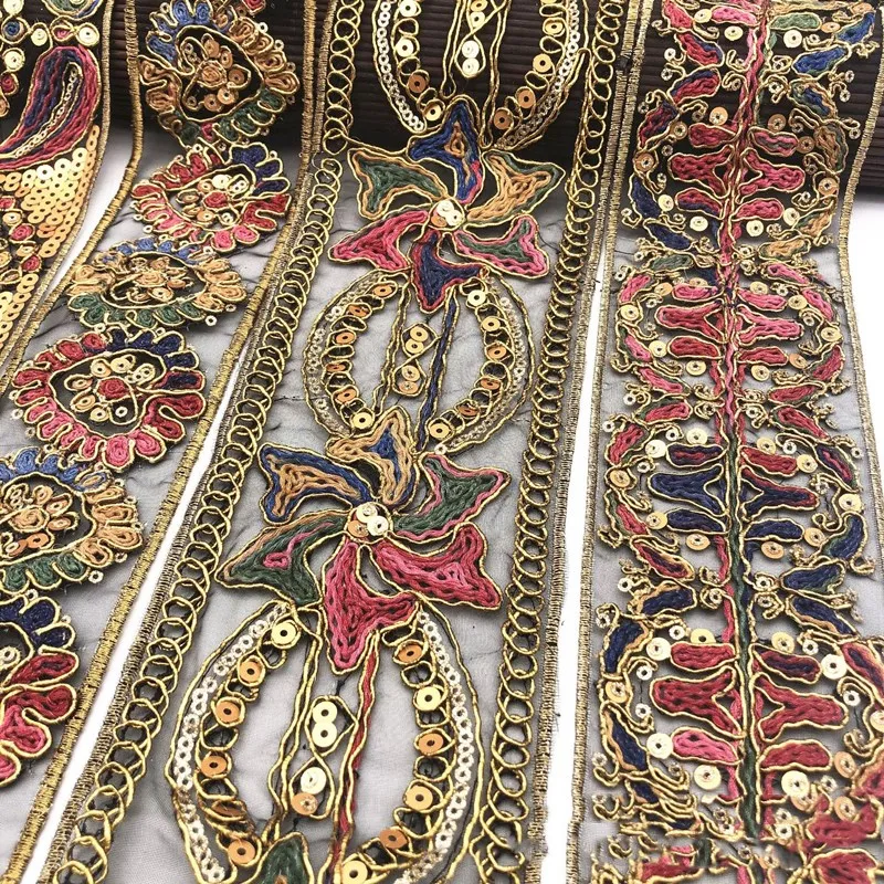 1 ярд ретро золотые блестки кружевная отделка тесьма вышитая лента ткань для