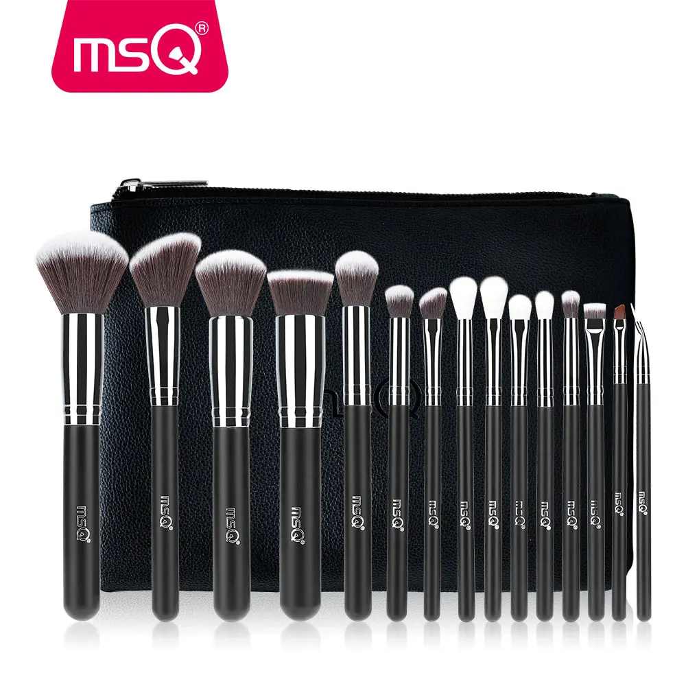 

MSQ 15pcs Pro Makeup Brushes Set Foundation Eyeshadow Blusher Make Up Brush Kit High Quality Synthetic Hair With PU Leather Case