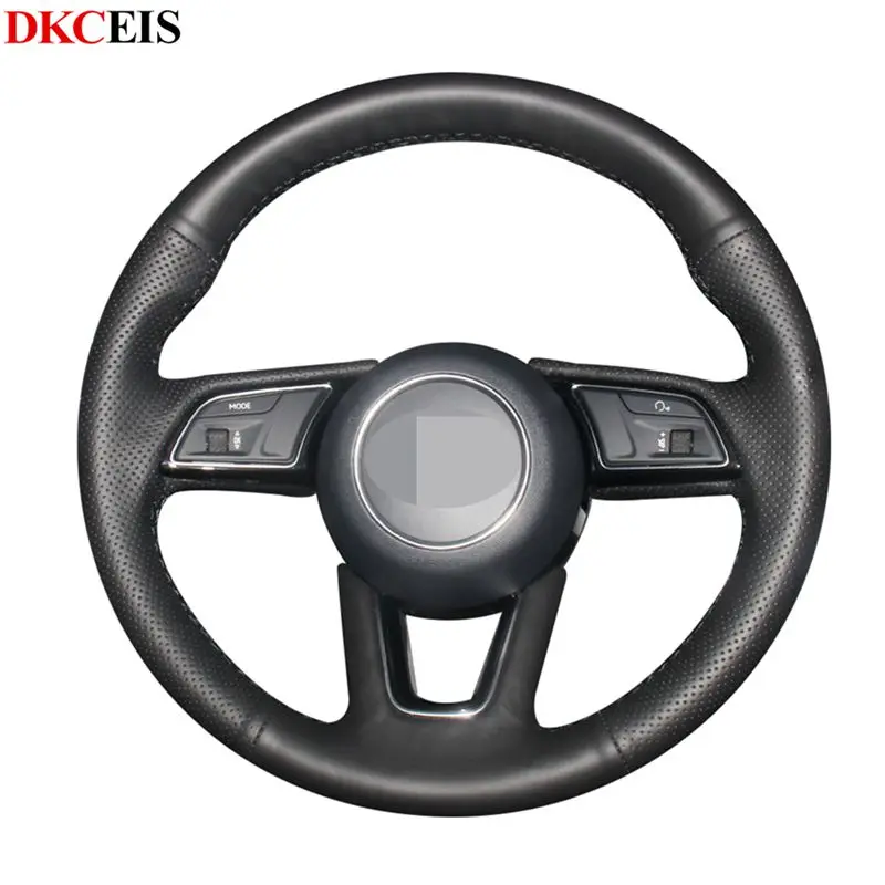 Сшитый вручную черный мягкий чехол рулевого колеса автомобиля из искусственной