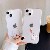 lovely cute cartoon rabbit cat creative clear tpu soft phone case for apple iphone 13 11 12 pro max x xs xr 7 8 plus cover cases