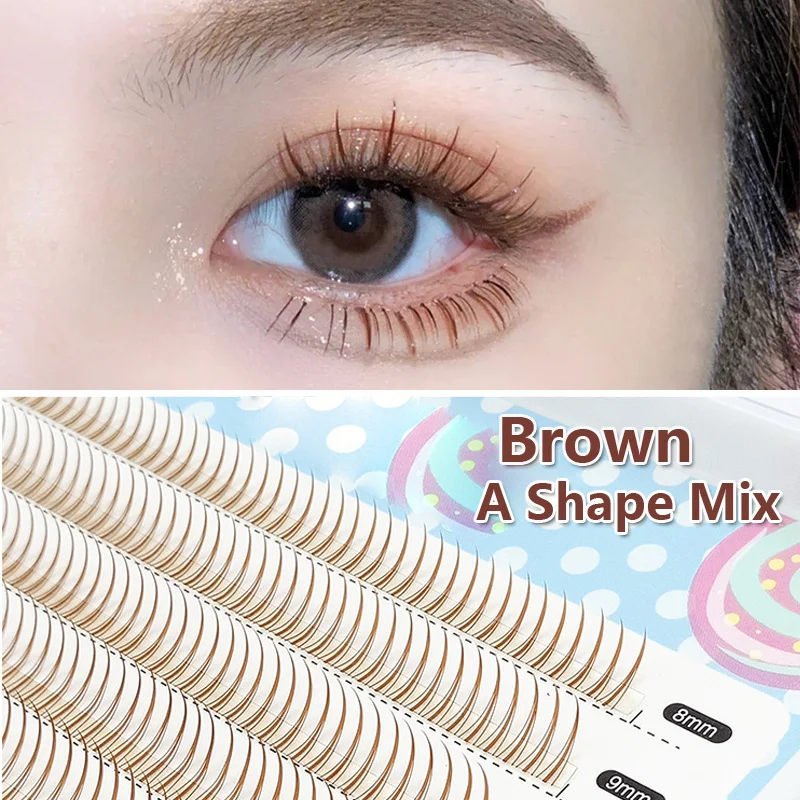 

Brown Color Mix Tray 8/9/10/11/12mm A Shape Premade Volume False Eyelashes Extension Natural Cluster Long Lasting Easy to apply