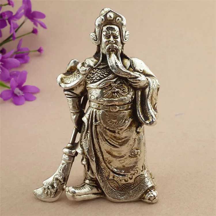 

Тибетский буддизм Miao Серебряный боевой Бог богатства Гуань Гонг большая статуя ножа