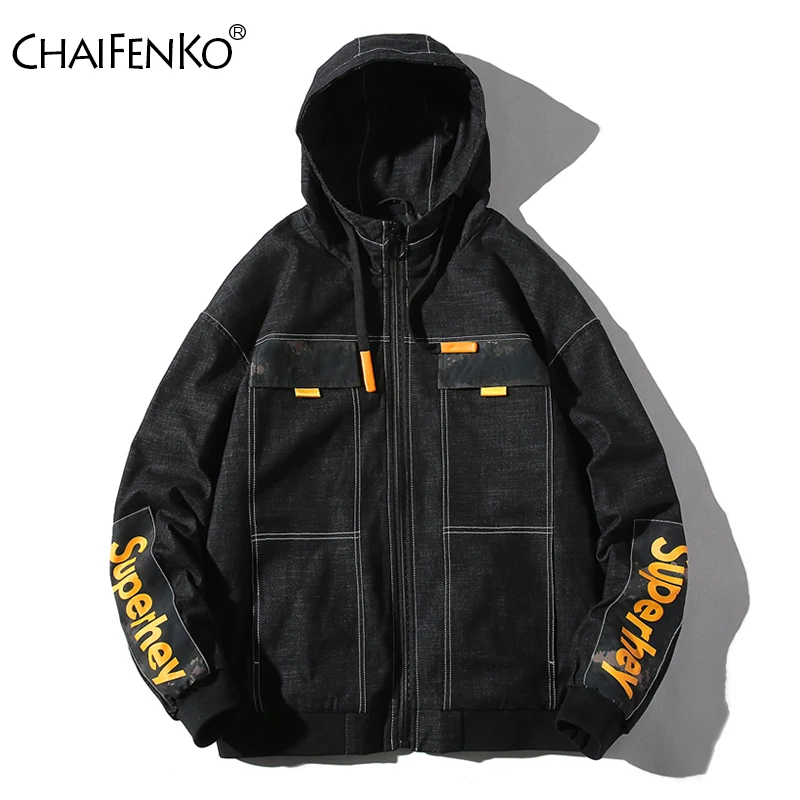 

CHAIFENKO Spring Autumn Fashion Casual Hooded Jacket Men New Streetwear Hip Hop Men Jacket Black Windproof Windbreaker Coat Men
