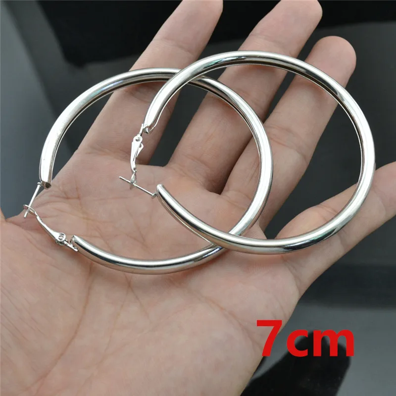 Silver diameter 7cm Простой серебряный золотой большой круг обруч серьги для женщин Диаметр 3-9 см индивидуальность Панк tide модели дикие Молодежные женские серьги - Окраска металла: Silver diameter 7cm