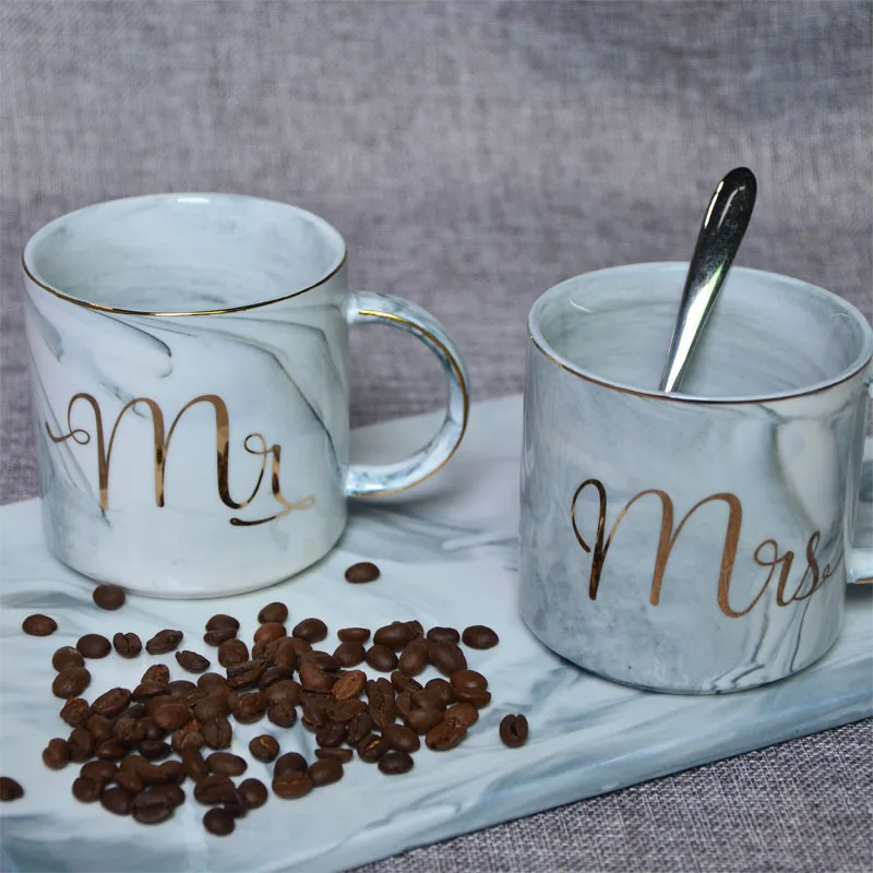 Керамическая кружка с мраморным узором Mr Mrs чашка для завтрака сока молока (без