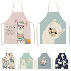 Альпака ламы кактус с принтом из хлопка и льна безрукавные фартуки кухонные женщинам передник дома сковорода выпечная прокладка салфетка для талии фартук с нагрудником для платья