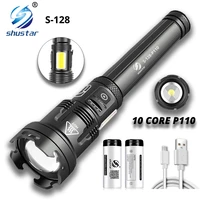 super bright led flashlight with 10core p110 lamp bead cob side light battery display power bank for adventure outdoor etc
