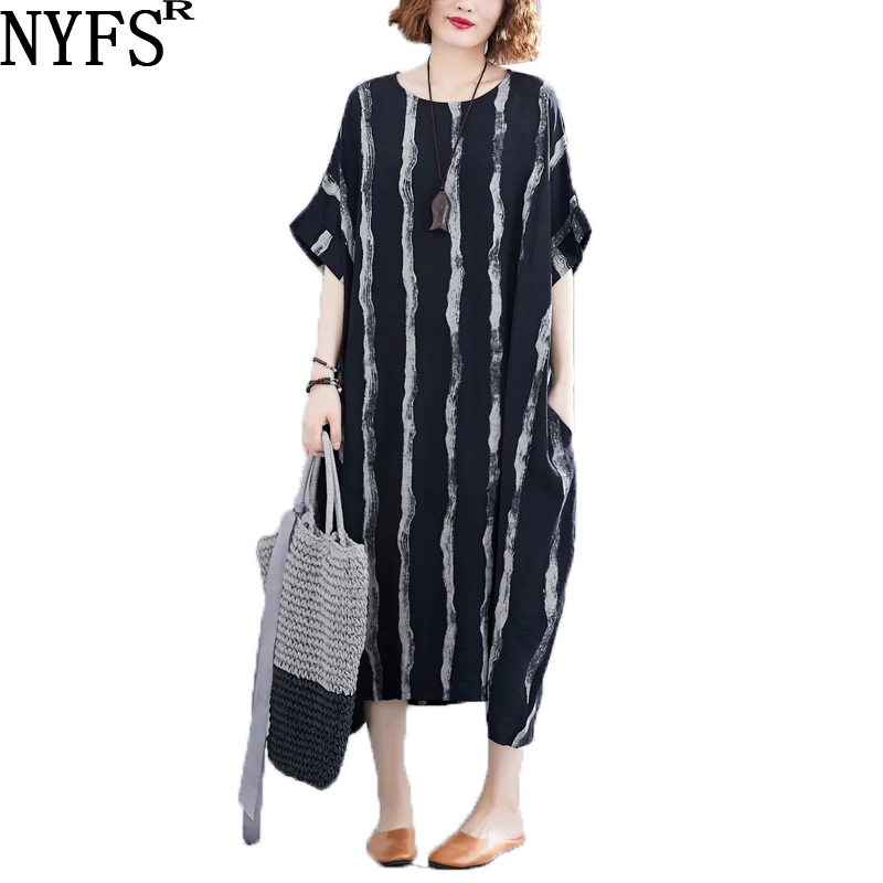 Женское винтажное платье в полоску NYFS Свободное длинное Повседневное большого