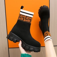 2022 autumn winter new couple socks shoes women thick soled casual large size net black knitted short boots women botas de mujer