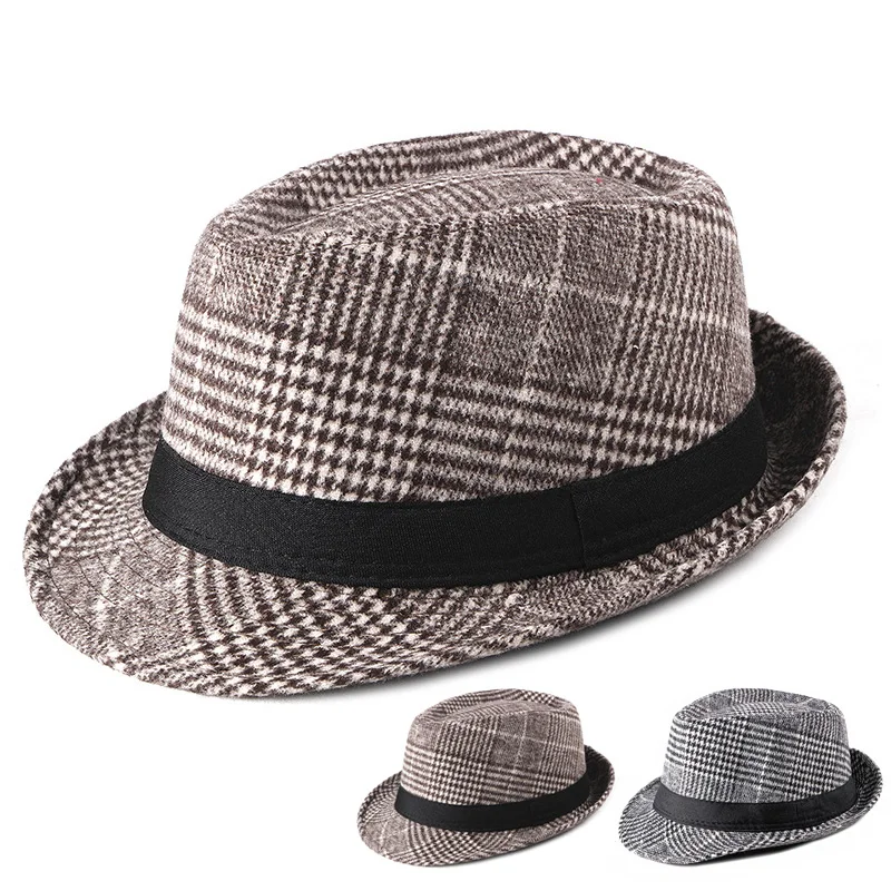 

Осенне-зимняя мужская Ретро-шляпа британская ретро-шляпа модная трендовая шляпа джентльмена модная маленькая шляпа с узором в клетку