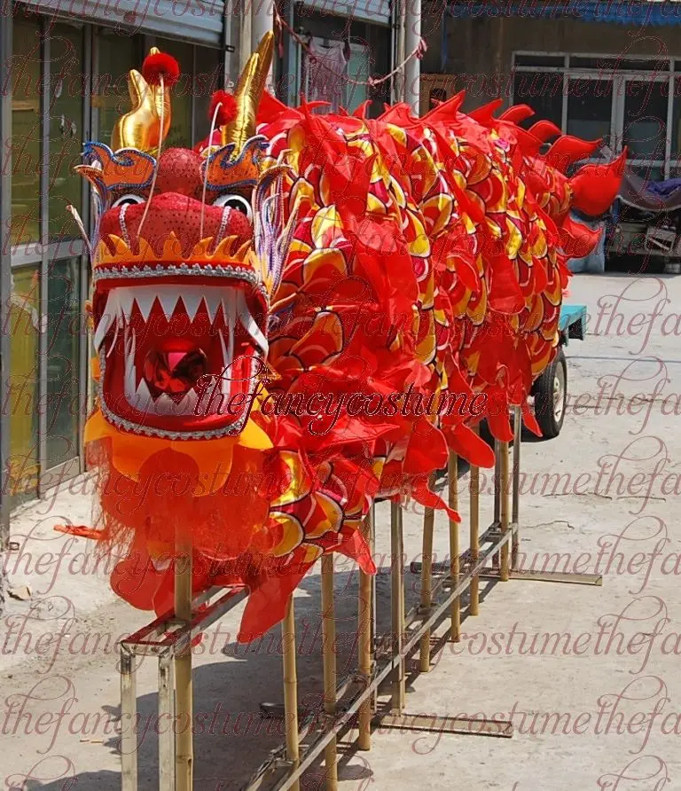 14m 8 adult Length Size 4 silk print fabric DRAGON DANCE parade ornament dragon Chinese Folk Festival Halloween Mascot Costume |