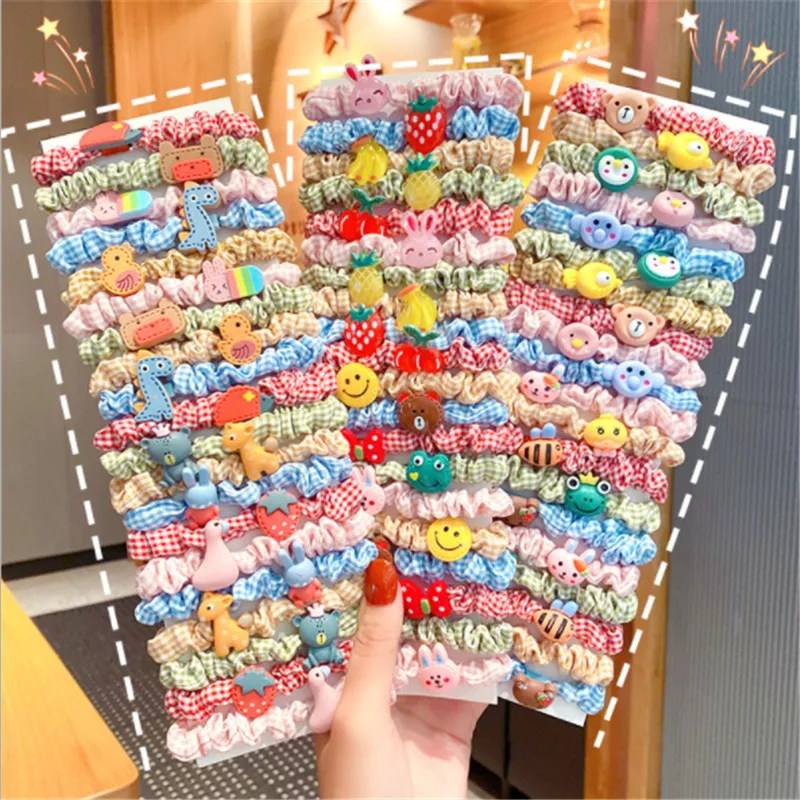 

1Set Of Summer New Children's Cartoon Plaid Large IntestinEheadband Princess Hair Rope Cute Girl Fashion Hair Accessories Female