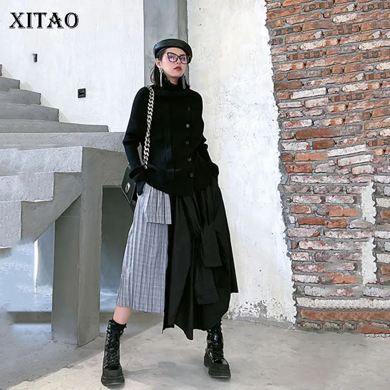 XITAO Асимметричная клетчатая плиссированная юбка уличная одежда высокая талия