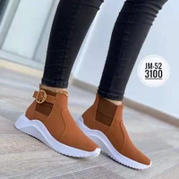 2021 womens shoes autumn new style pu round toe comfortable casual shoes thick soled lightweight non slip womens sports shoes