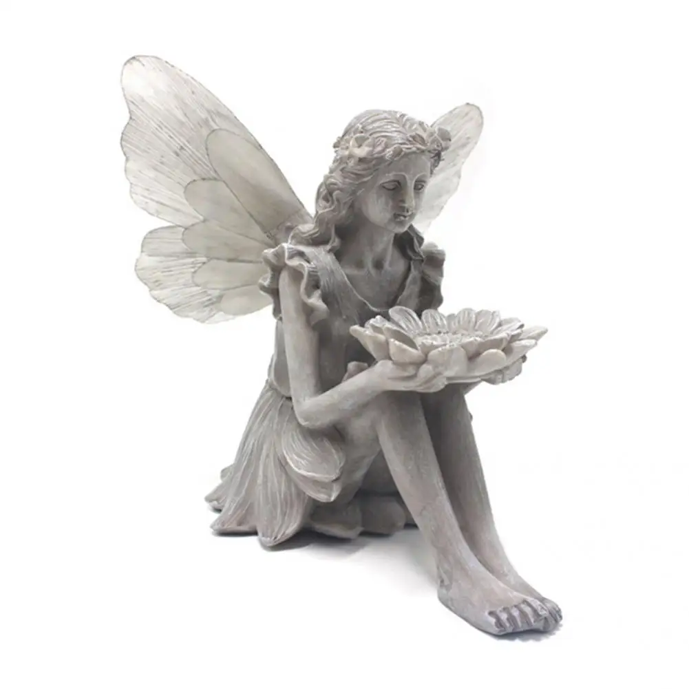 

Resin Excellent Decorative Angel Bird Feeder Figurine White Color Angel Figurine Eye-catching for Home