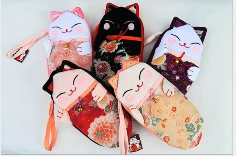 Япония Lucky Cat телефон сумка очки коробка 17x7,5x3 см Упаковка из 10 тканевых упаковочных мешков