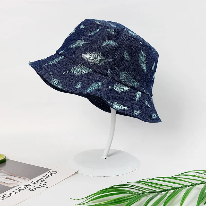

Unisex Adult Double Sided Wear Feather Print Fisherman Hat Sunscreen Outdoor Cap Hip Hop Punk Hat for Men Women