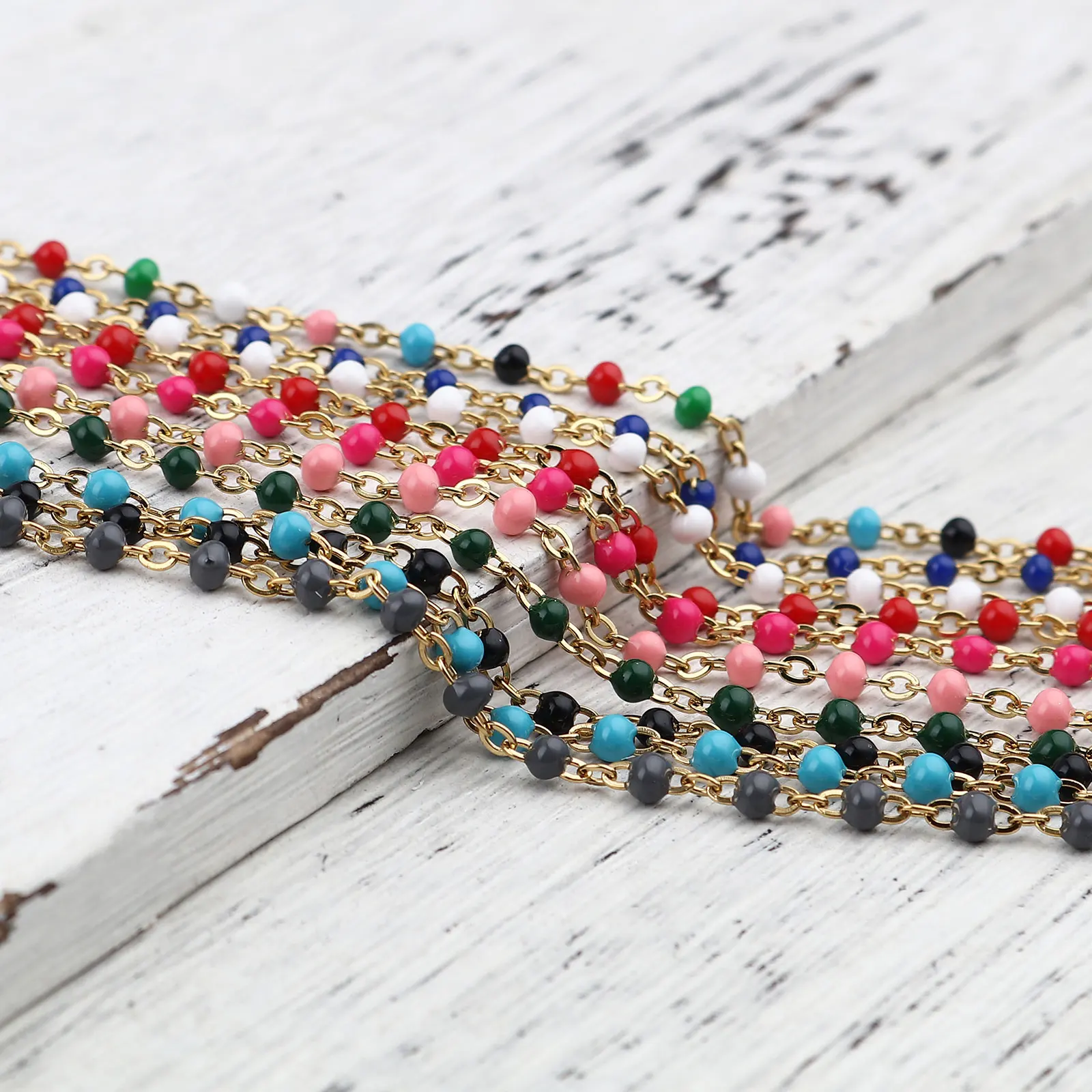

23cm/17cm Stainless Steel Gold Color Beaded Chain Bracelet Colorful Enamel Satellite Beads Bracelet Fashion Women Gifts
