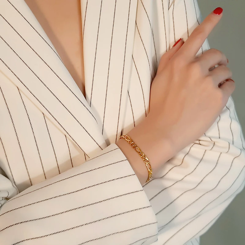 Простые плоские браслеты-цепочки Фигаро для женщин ювелирные изделия на