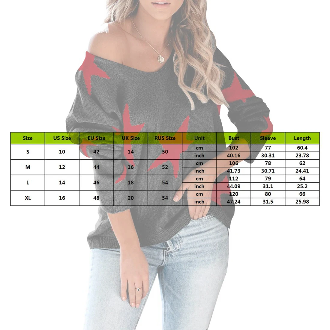 

Stars Print Sweaters Tunic Women Casual V-neck Loose Long Sleeve Knitted Top 2021 Autumn Winter Female Jumper Pullovers
