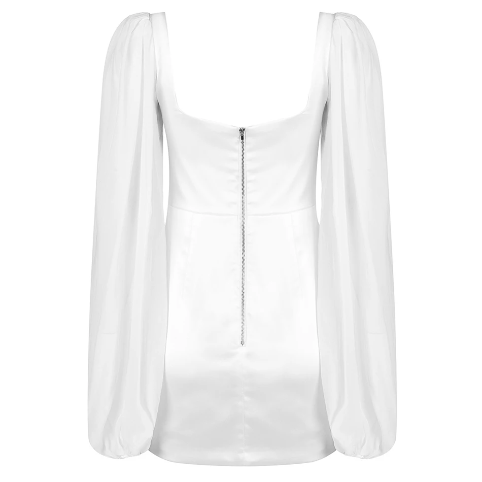 

White Elegant Mini Dress Women Sexy Lantern Long Sleeve Bodycon Fashion Club Celebrity Evening Party Vestidos Female 2021 New
