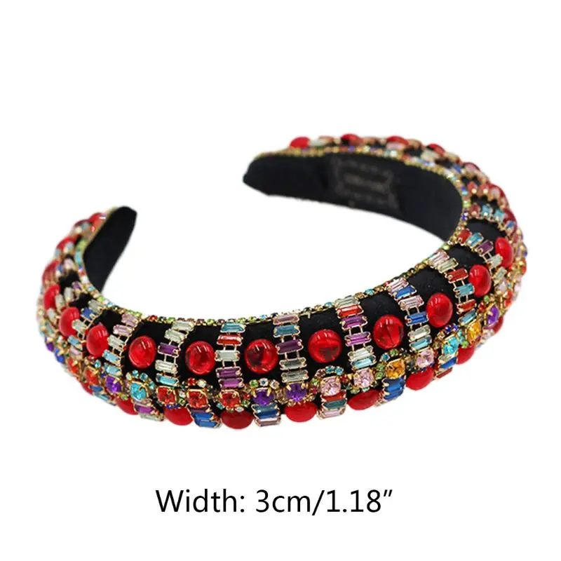 

Girls Baroque Tiaras Wide Headband Luxurious Color Crystal Rhinestones Hair Hoop