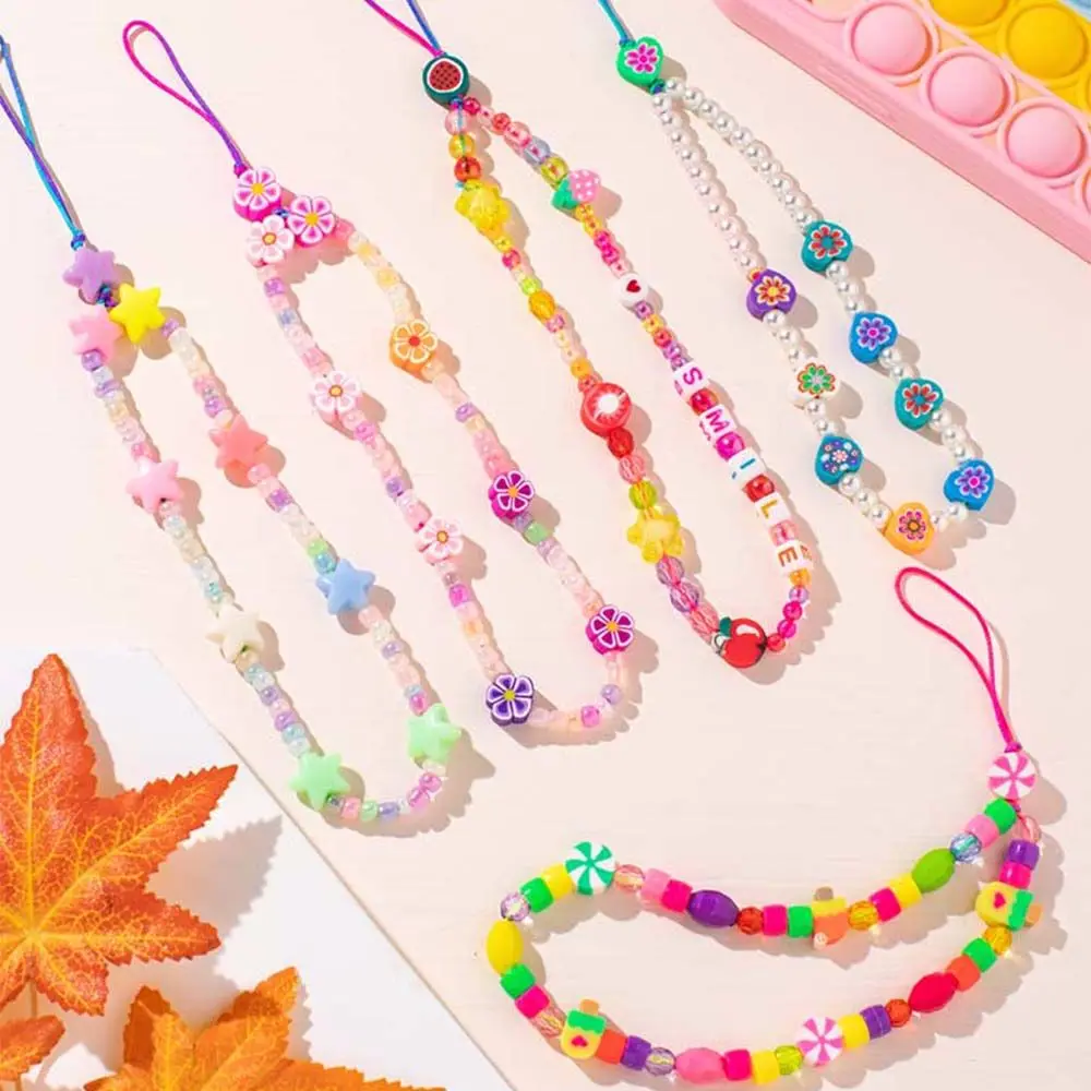 

Fashion Colorful Acrylic Bead Mobile Phone Strap Lanyard Simple Soft Pottery Rope for Cell Phone Case Hanging Cord Phone Chain