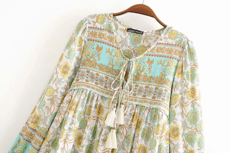 Винтажное шикарное женское платье в этническом стиле с цветочным принтом